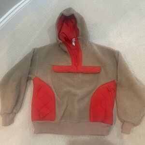 Cozy Tan and Red Sherpa Hoodie